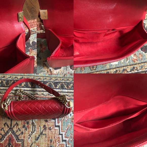 SOLD**Chanel Boy Flap Quilted Lambskin Medium Red - Picture 11 of 12